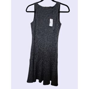 PINKO Black & Gray Houndstooth Wool Blend Sleeveless Mini Dress preppy Sz 4 NWT